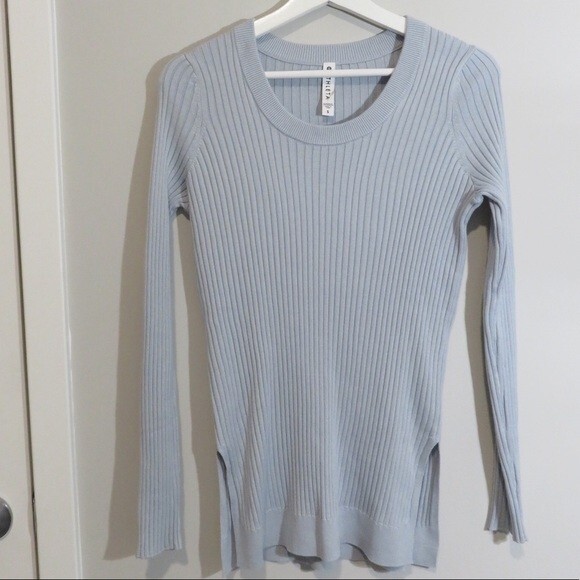 Athleta Sweater Blue Lincoln Park Ribbed Scoop Neck Glacial Womens Small Knit - Picture 2 of 10